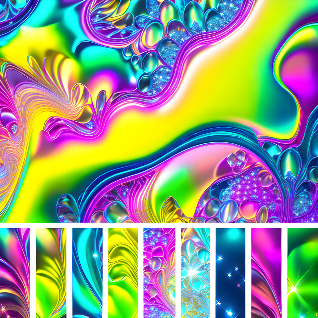 Colorful abstract art with swirling patterns and neon glow