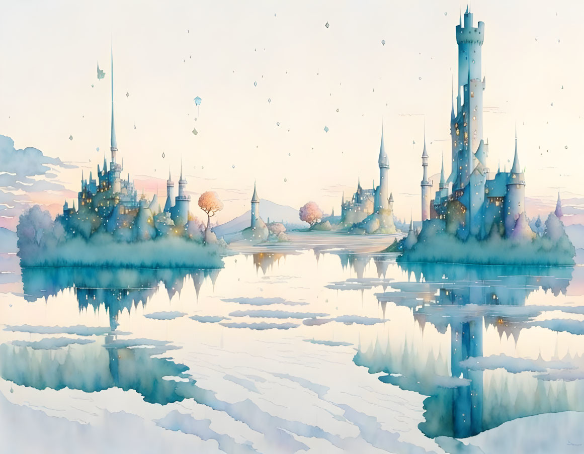 two castles, blue ice landscape