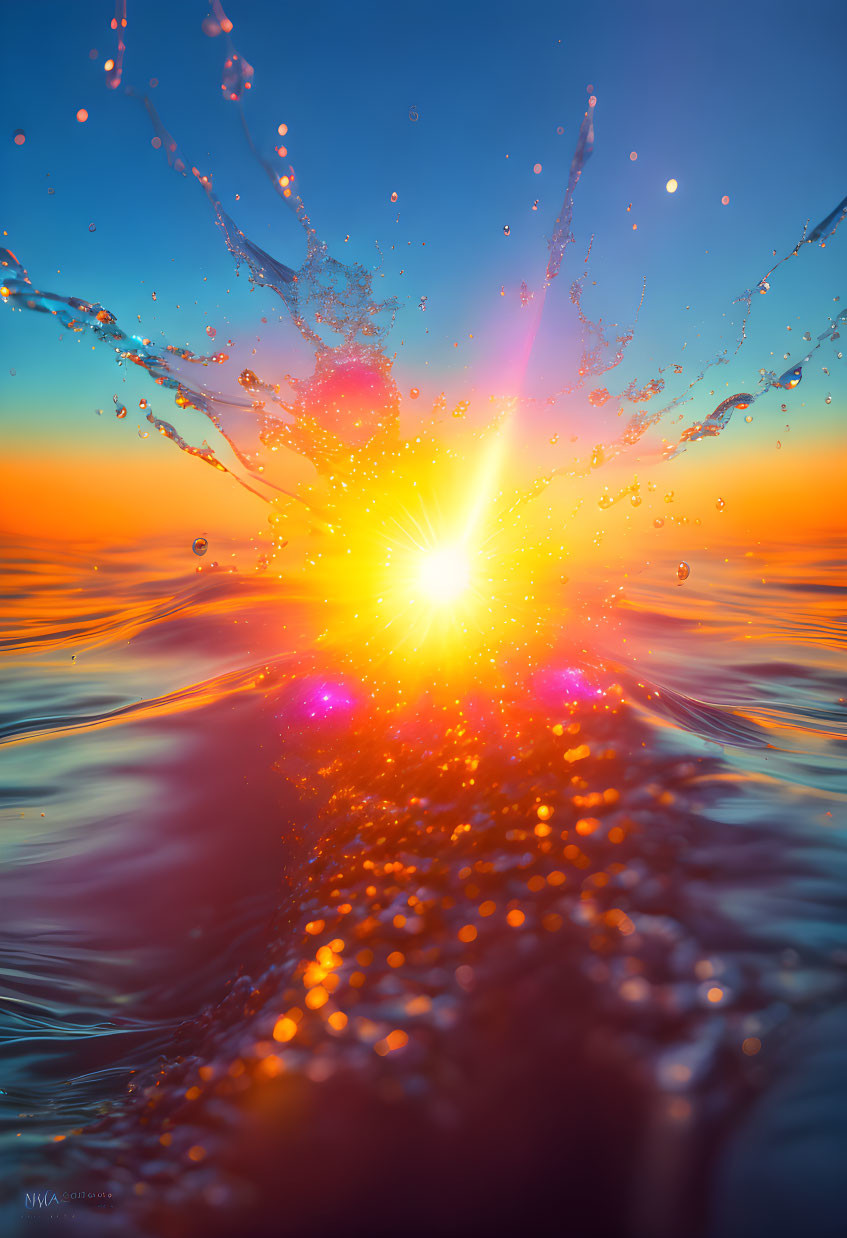 Vibrant sunset reflection on water with dazzling colors