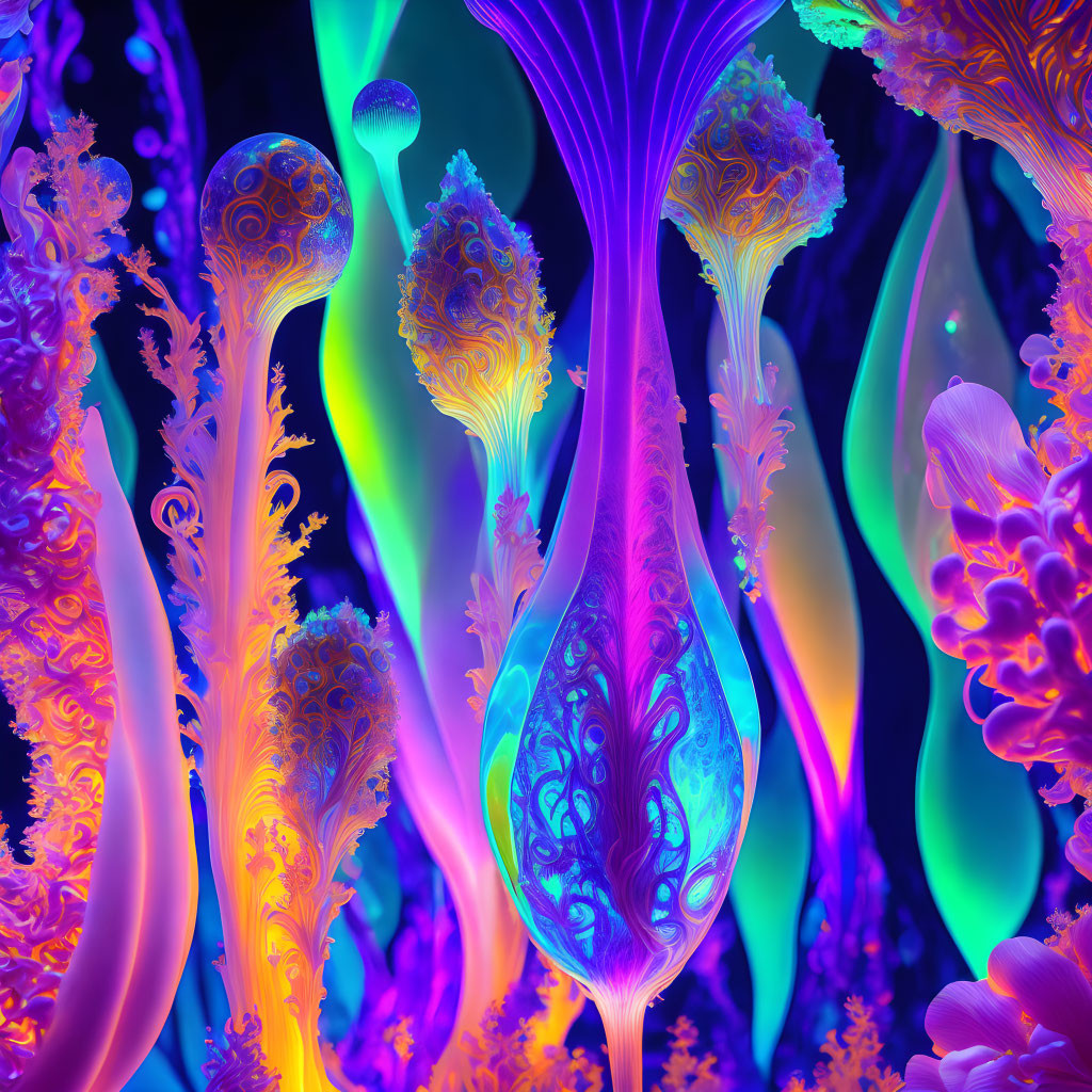 ai, ultraviolet fantasy glowing biomorphic flowers