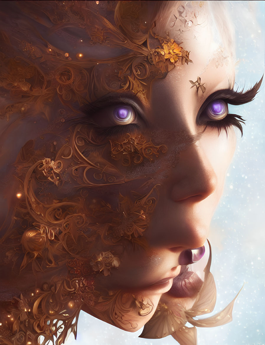 Detailed Fantasy Portrait with Gold Filigree and Purple Eyes