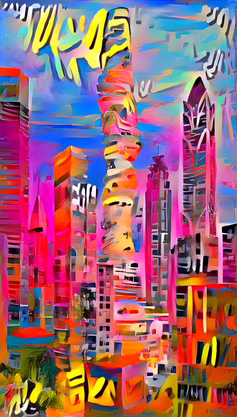 futuristic skyscrapers, colorfull painting 