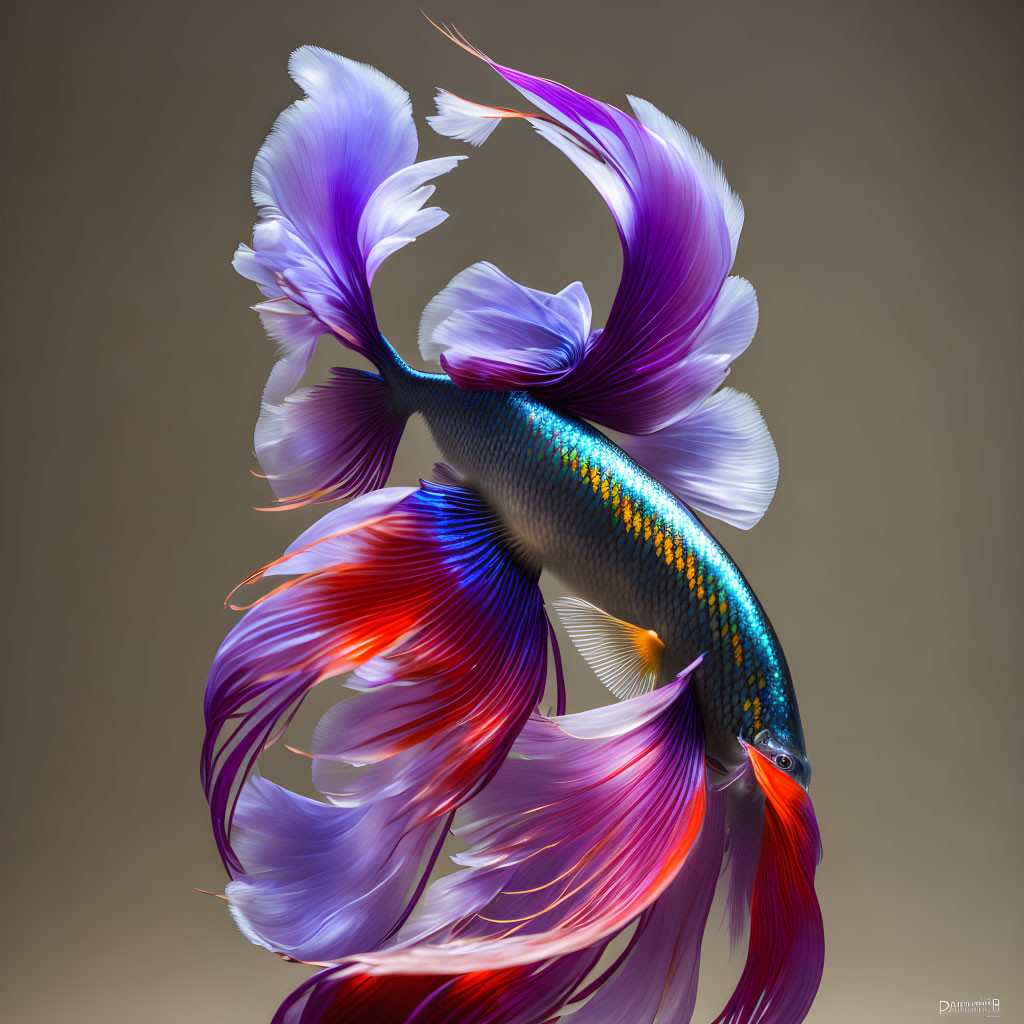 Siamese fighting fish, shiny lacquer, feather soft