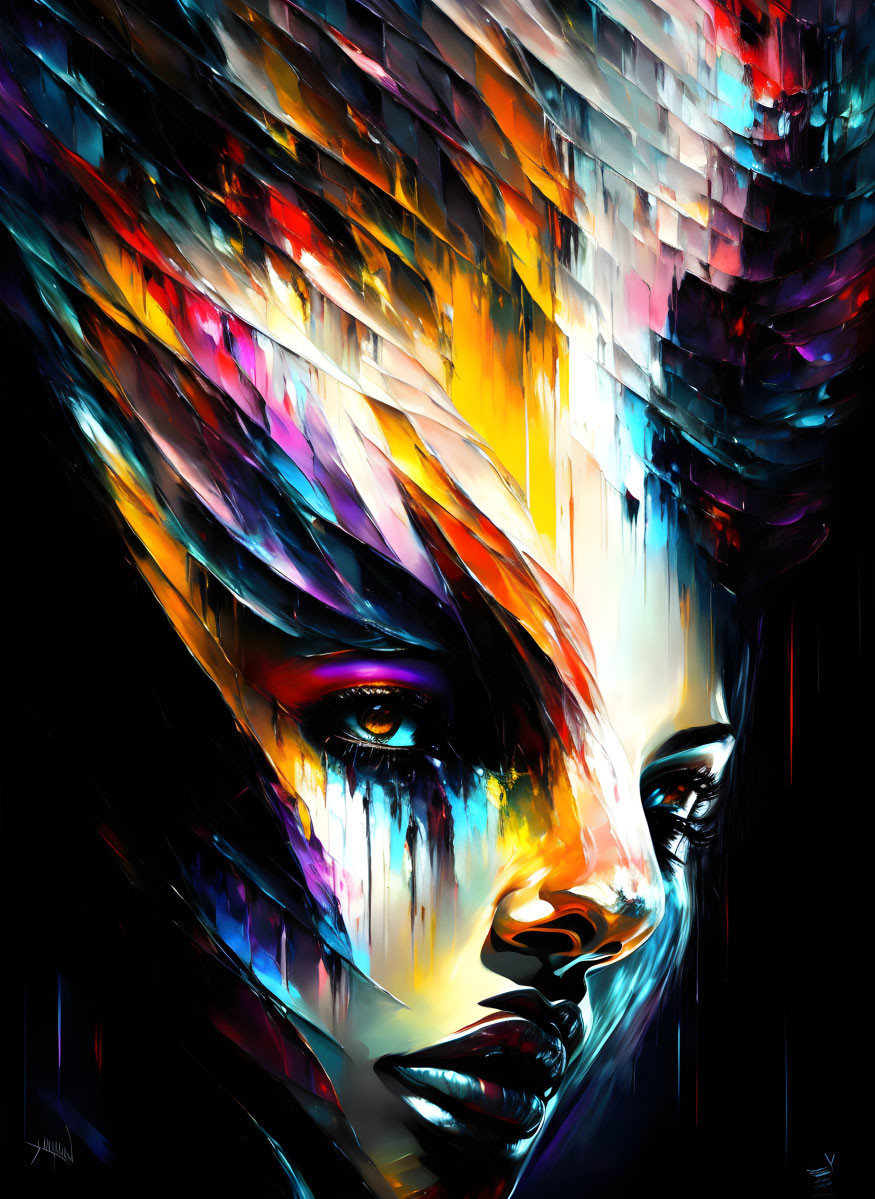 Colorful Digital Artwork: Two Faces with Paint Streaks