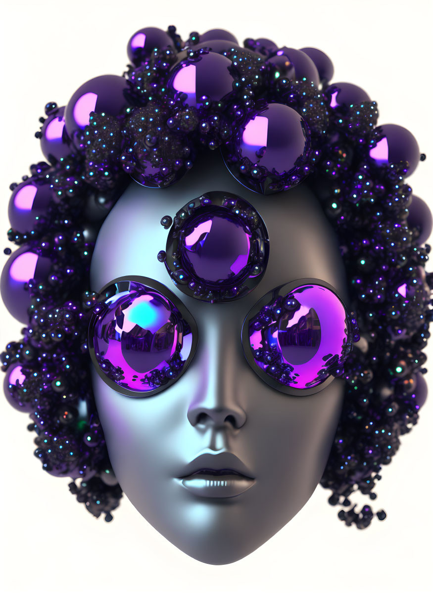 purple reflective glass eyes robot woman 