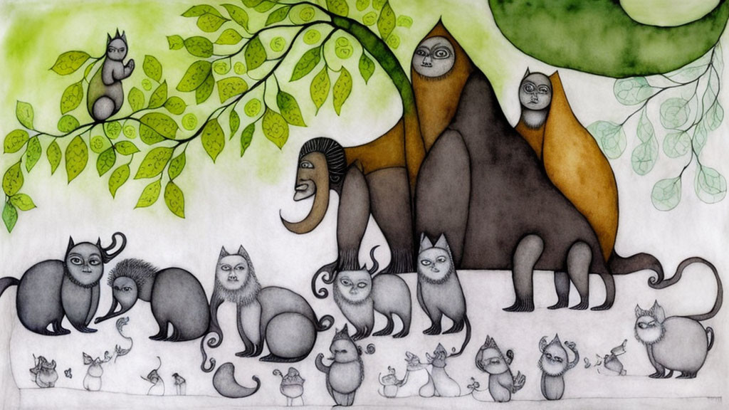 surreal orangutan cat party, watercolor