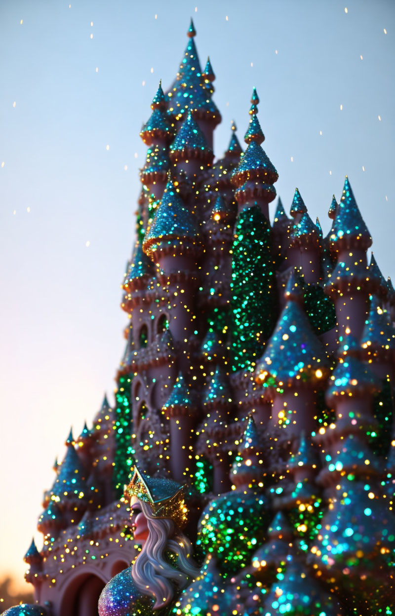 glittering party princess castle at night