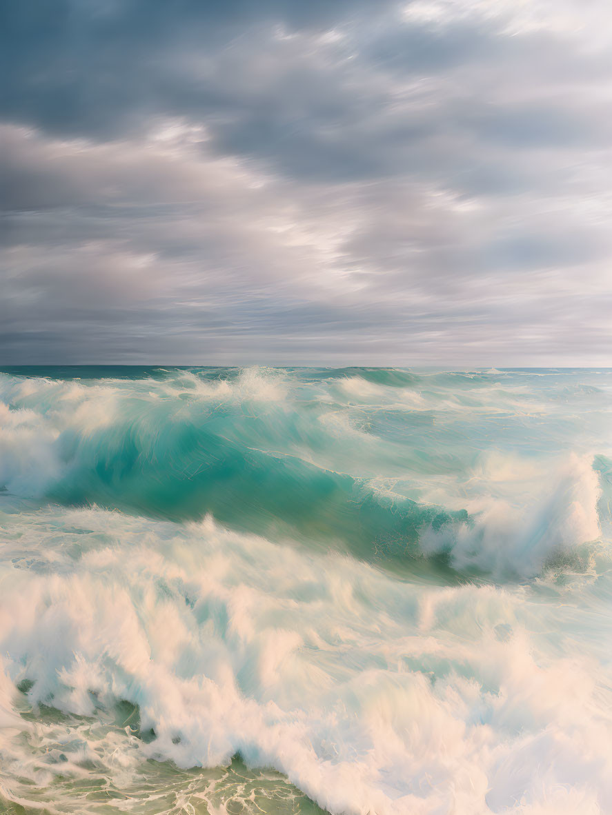 Powerful Ocean Waves Crashing Under Dramatic Sky