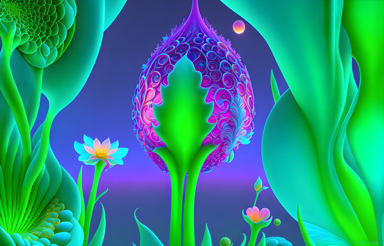 ai, fantasy biomorphic flowers at night