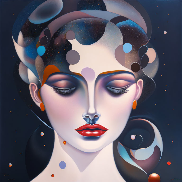 surreal dreaming woman, abstract painting