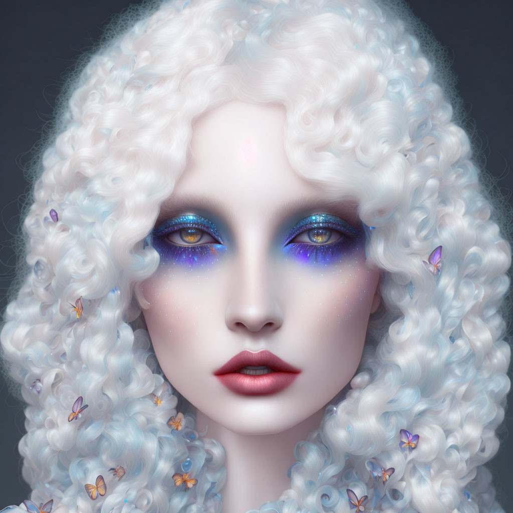 beautiful fantasy art, 3D face model, butterflies