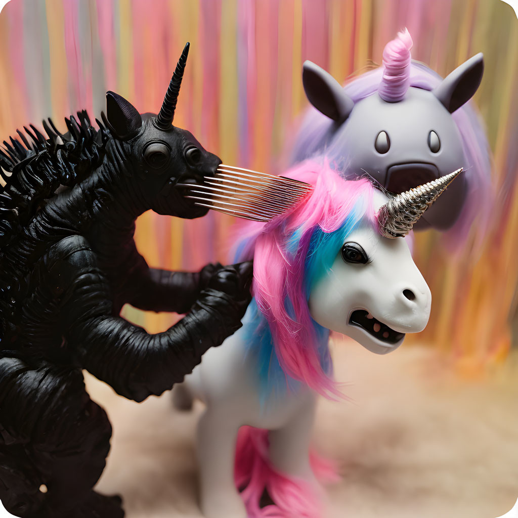 scary monster grooms cute unicorn w/plastic comb