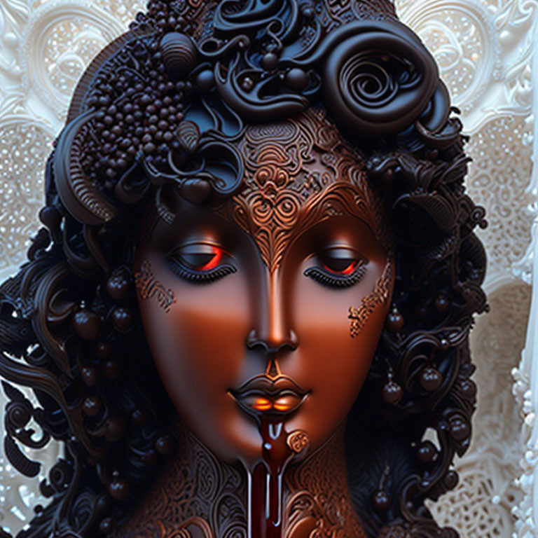 ai woman head shot chocolate sculpture