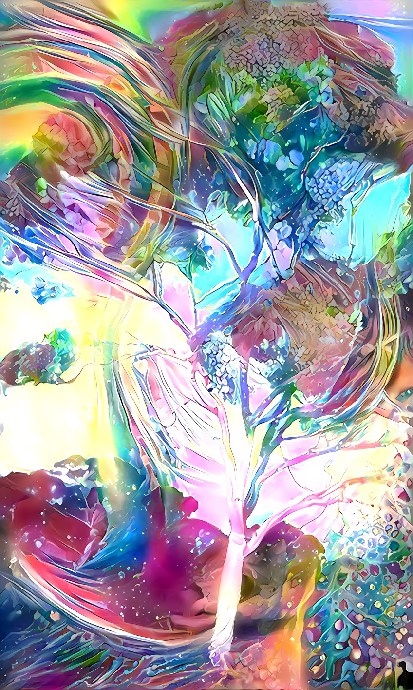 swirly rainbow tree, pastels