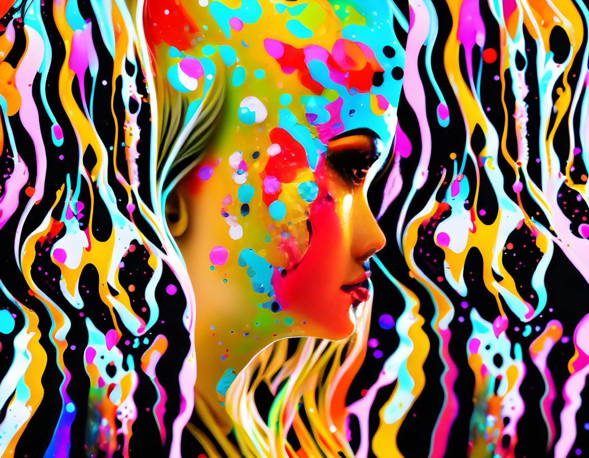 psychedelic abstract pop art paint drip woman