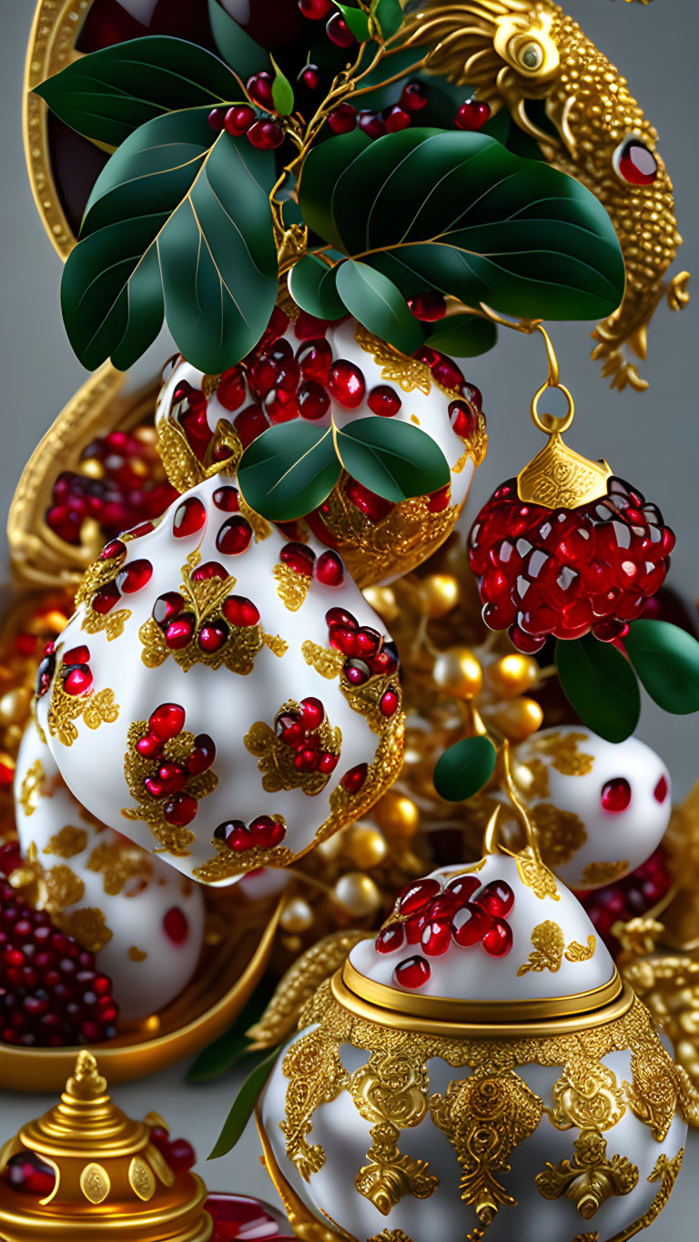 Luxurious Christmas Ornaments with Gold Patterns and Jeweled Details