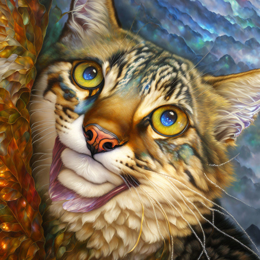 hairlip cat painting, patchwork, wildcat