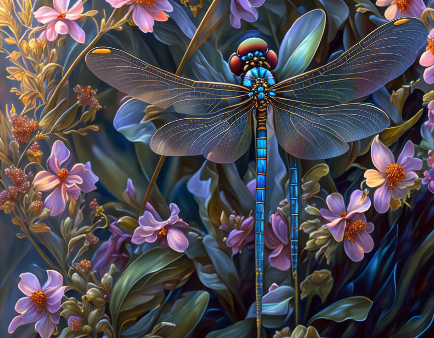 dragonfly, flowers, Catherine Abel