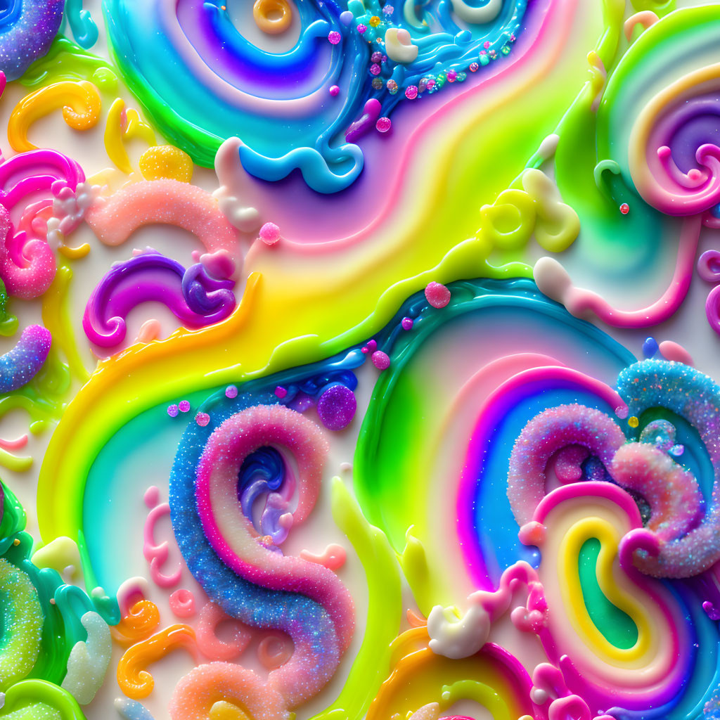 Colorful Swirls with Glossy Texture and Beads: Abstract Candy-Like Visual