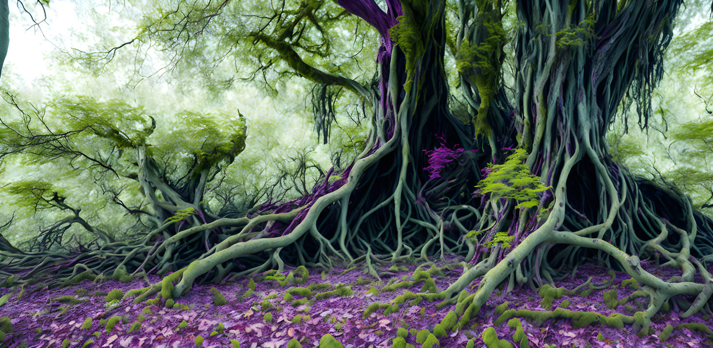 roots &  vines landscape, green & purple forest