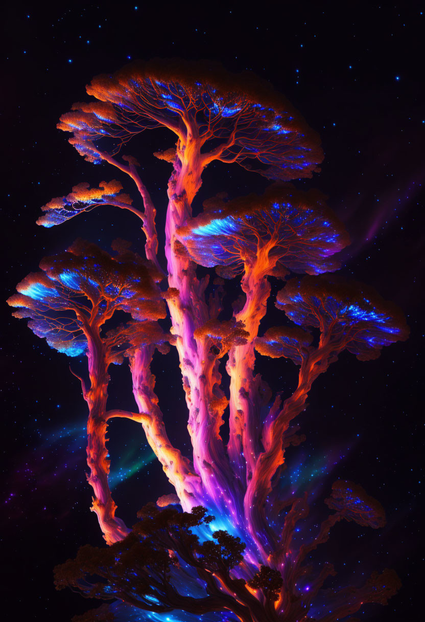 ai, organic glowing purple nebula fantasy tree