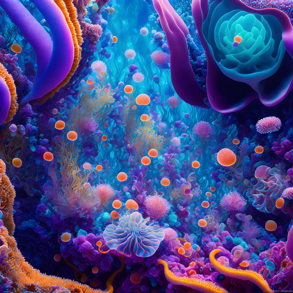ai, Fantasy biomorphic sea-anemones underwater