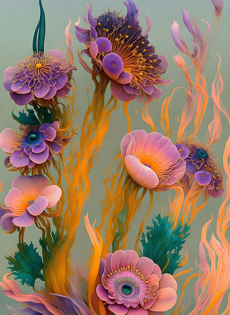 ai, anemone flower painting, ink