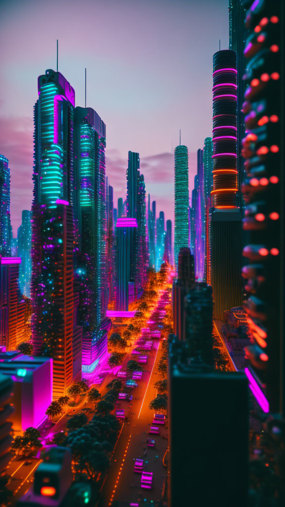 neon miniature urban cyberpunk diorama photo