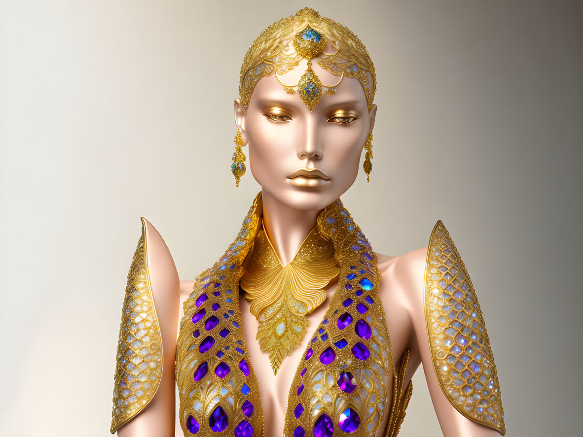 ai, gold jeweled ceramic glazed figurine