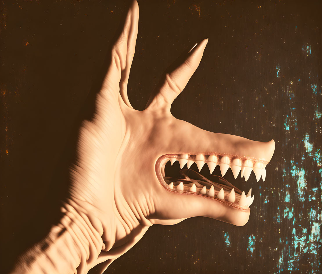 backlit hand teeth monster, basquiat grunge
