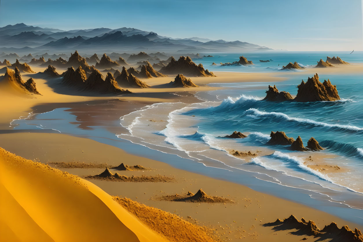 ai sand in acrylic, beach landscape 