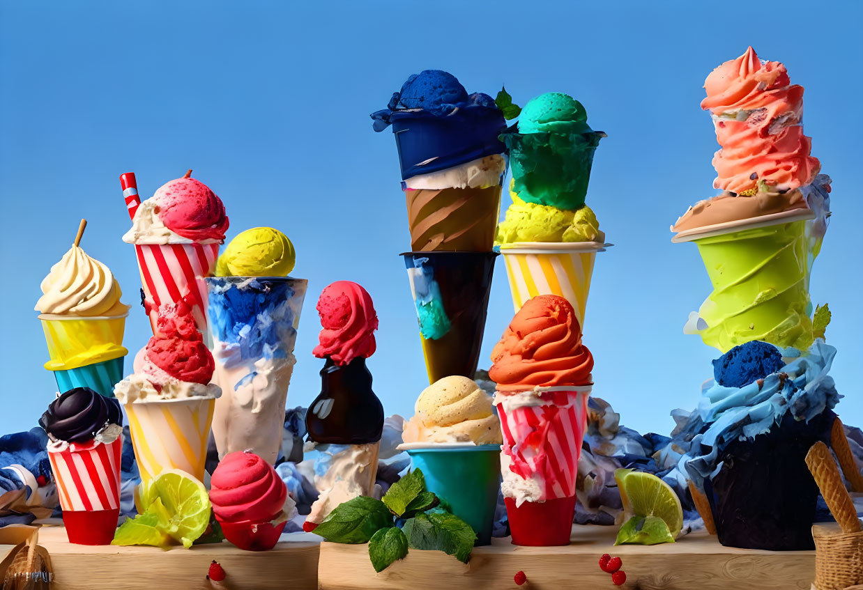 ice cream stacks painting, colorful impasto 