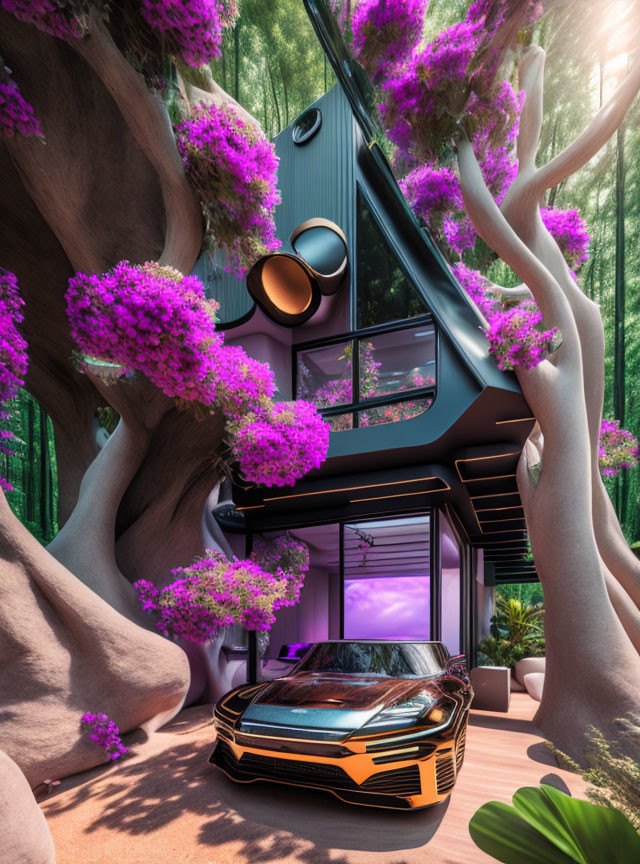 futuristic, bio-morphic luxury forest cabin home