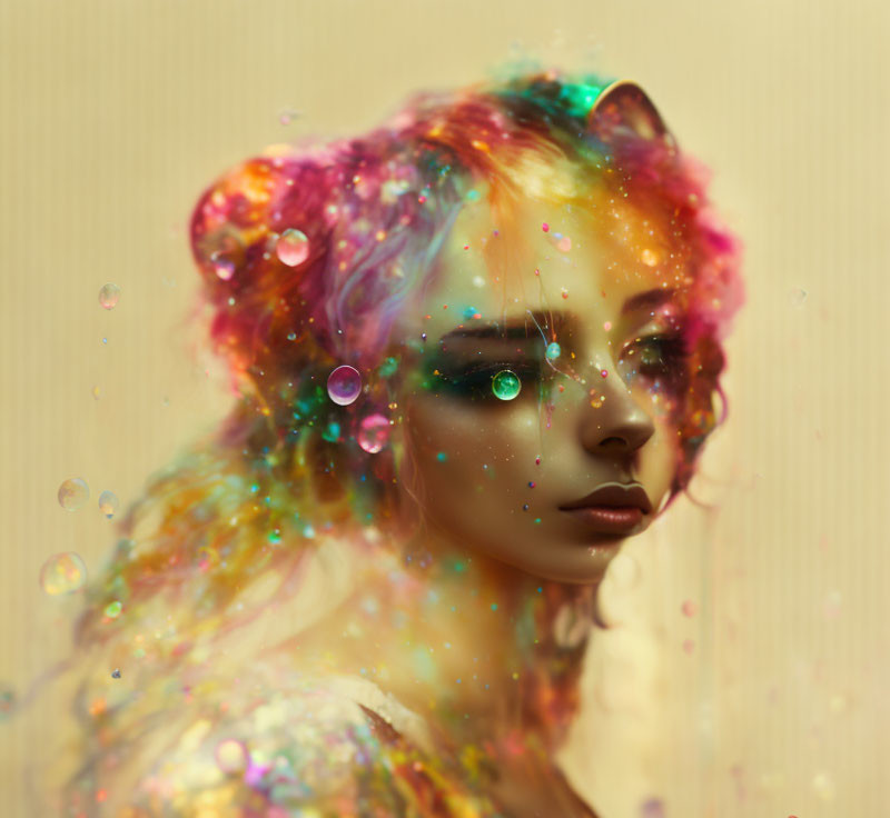 rainbow bubbles human kittenpunk portrait