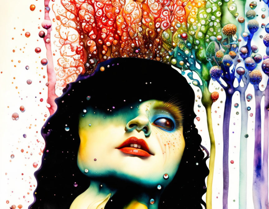 ai, wet dripping watercolor portrait