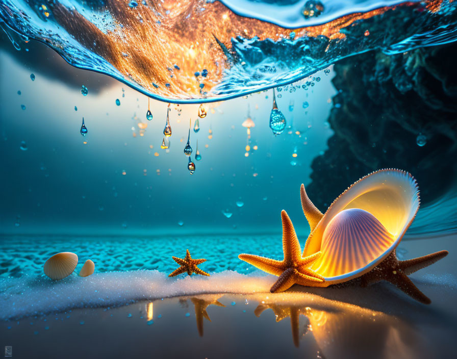 ai, beach wonders ~ raindrops shells starfish 