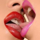 Surreal close-up: multiple lips and colorful liquid splashes