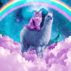 Colorful Illustration: Kitten and Wolf in Purple Mystical Scene