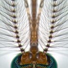 Detailed close-up of a dragonfly's transparent wings and intricate veining on a light background