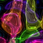 Neon-colored glossy liquid swirls around central sphere