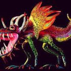 Colorful surreal dragon-like creature illustration with whimsical features