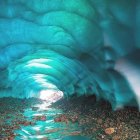 Colorful Ice Cave with Turquoise Walls, Icy Floor, and Multicolored Formations