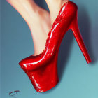 Glossy Red High Heel Shoe Falling with Detached Heel