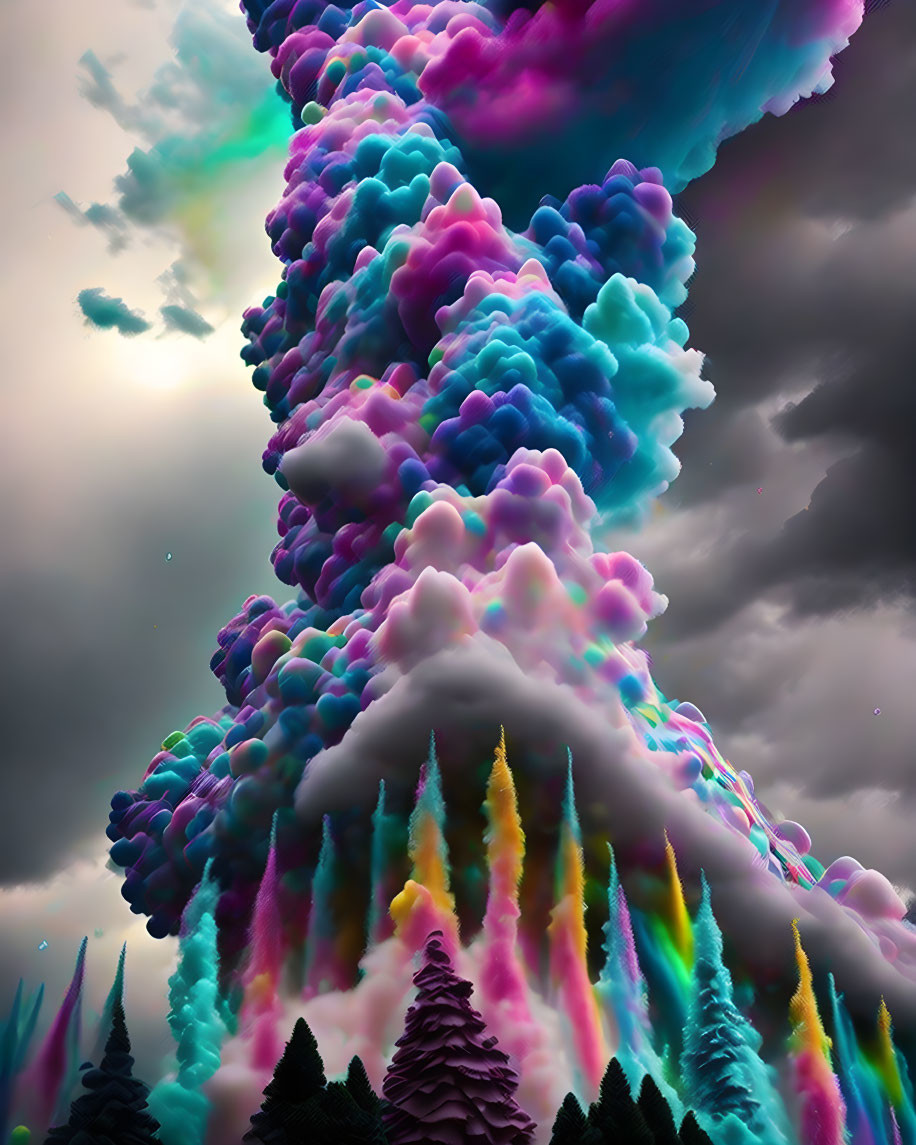 colorful cloud party from volcano