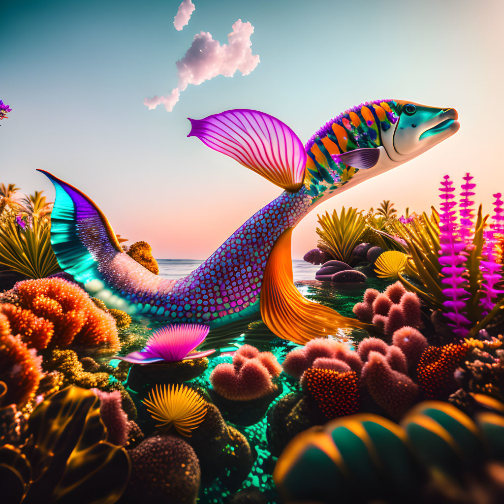ai, fish, tropical, mermaid, bloomcore aesthetic