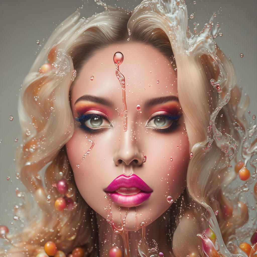ai, beautiful woman juice splashing, 3D fluid art