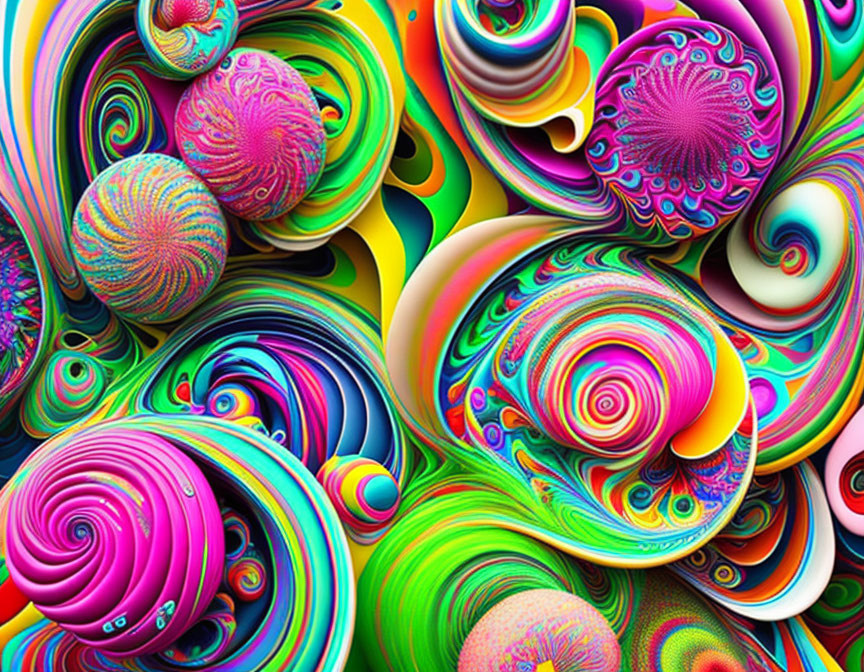 Colorful Psychedelic Digital Art with Swirling Patterns