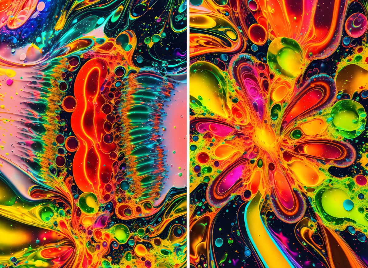 Colorful Abstract Art: Psychedelic Fusion of Liquid Swirls & Bubble Patterns