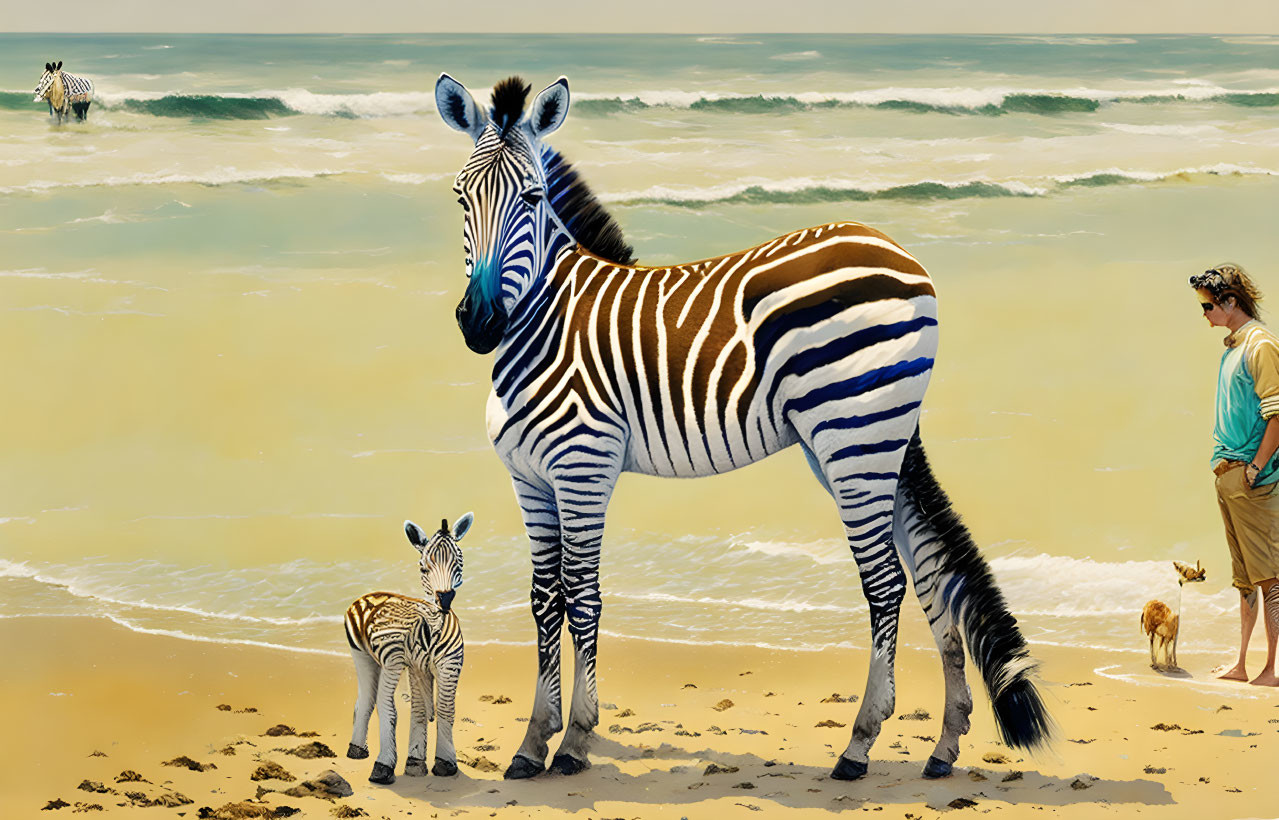 tiny zebra on the beach, sketch illustration
