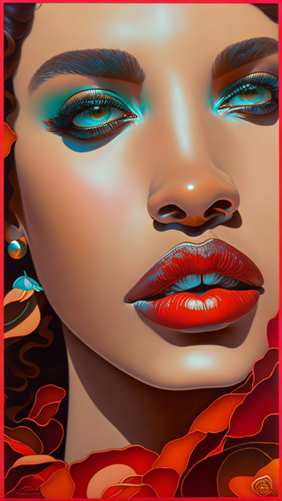ai, woman's face close up, chicano painting